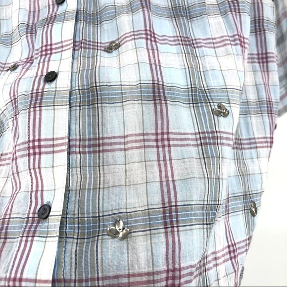 Elizabeth & James Carine Shirt Flannel Top Embellished Beaded Blue Size Small - Picture 4 of 9